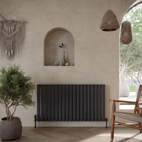 Andretti Single 600mm x 1121mm Horizontal Designer Radiator - Anthracite 