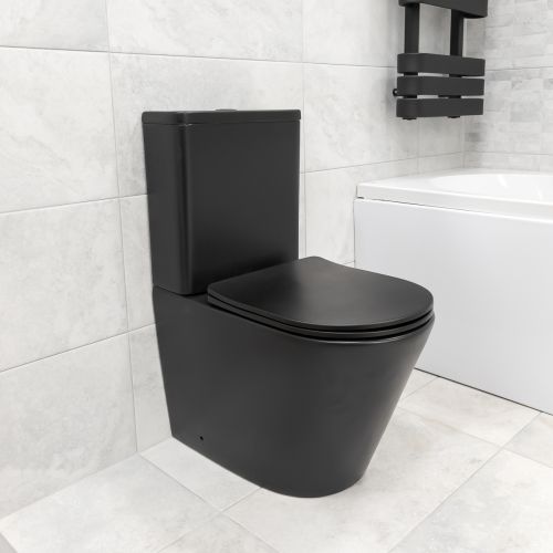 Arc Rimless Close Coupled Fully Back To Wall Toilet & Soft Close Seat - Black (20281)