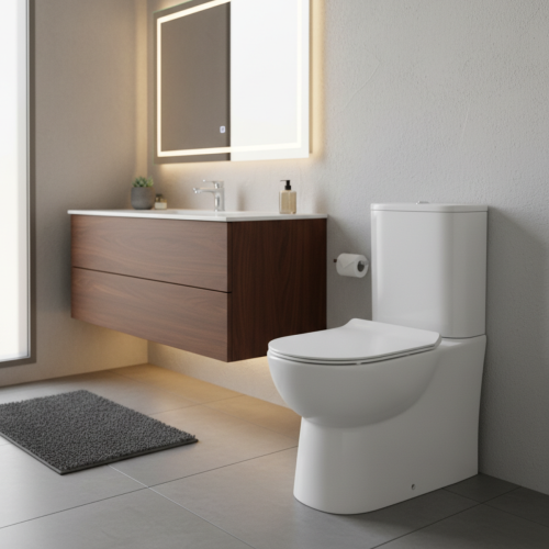 Ari Rimless Close Coupled Fully Back to Wall Toilet Cyclone Flush & Soft Close Seat