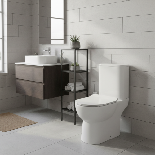 Ari Rimless Close Coupled Open Back Toilet Cyclone Flush & Soft Close Seat