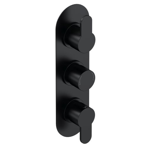Nuie Triple Thermostatic Valve With Diverter - Matt Black
