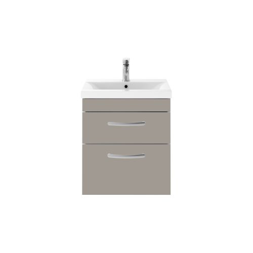 Nuie Athena 500mm Wall Mounted Double Drawer Vanity Unit & Mid-Edge Basin - Grey (13934)