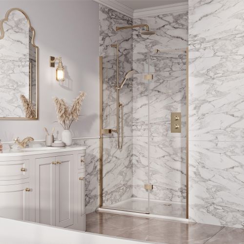 Dawn Athena 900mm Hinged In-Line Shower Door - Brushed Brass (16157)