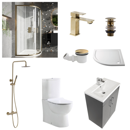 Austin Matt Anthracite Shower Room Deal - Brushed Brass (20580)