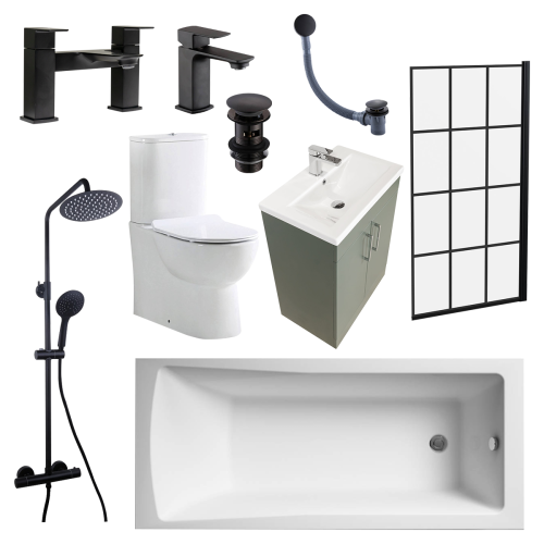 Austin Matt Green Shower Bath Suite - Black (20570)