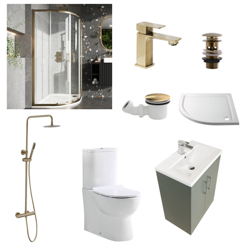 Austin Matt Green Shower Room Deal - Brushed Brass (20582)
