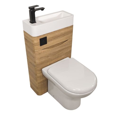 Baltimore 500mm 2-in 1 Round Toilet & Basin Combo Pack - Bardolino Oak/Black (16399)