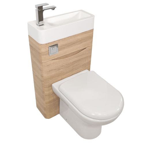 Baltimore 500mm 2-in 1 Round Toilet & Basin Combo Pack - Bardolino Oak/Chrome (16398)