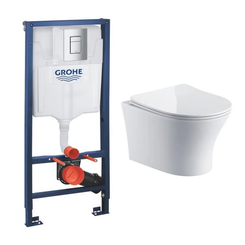 Grohe Skate Cosmopolitan 1.13m Wall Hung WC Frame Deal with Chrome Flush Plate & Wall Hung Toilet