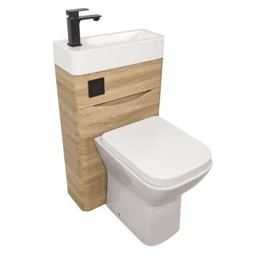 Baltimore 500mm 2-in 1 Square Toilet & Basin Combo Pack- Bardolino Oak/Black (16408)