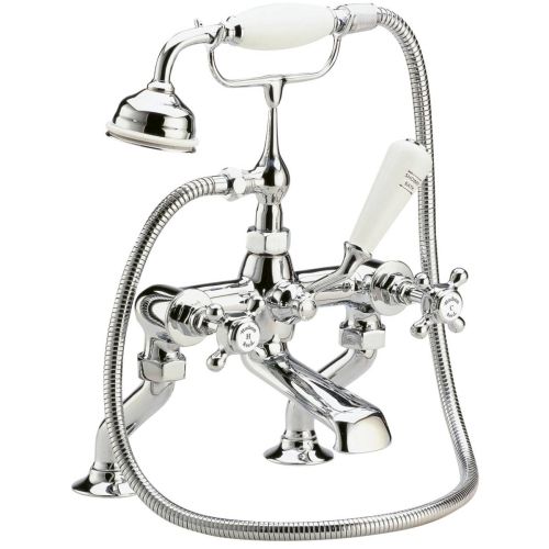 Hudson Reed Topaz with Crosshead Deck Mounted Bath Shower Mixer & Hexagonal Collar - White BC304HX (2444)