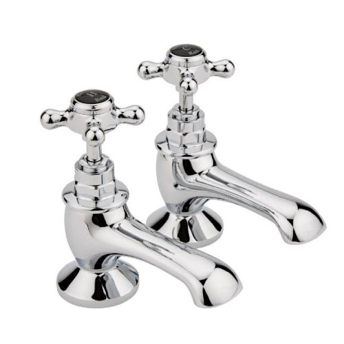 Hudson Reed Topaz with Crosshead Bath Pillar Taps & Hexagonal Collar - Black BC402HX (2409)