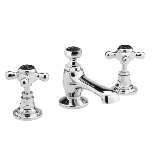 Hudson Reed Topaz with Crosshead 3 Tap Hole Basin Mixer & Hexagonal Collar - Black BC407HX (2417)