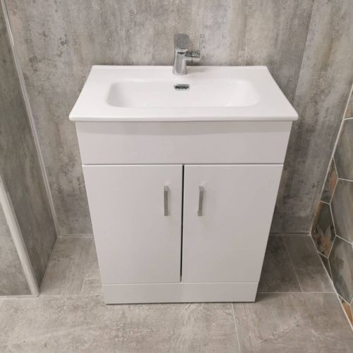 Bergo 600mm Floorstanding Vanity Unit & Minimalist Basin - Gloss White