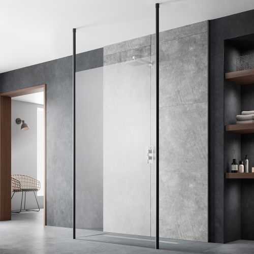 Hudson Reed 1400mm Wetroom Screen with Ceiling Post - Black BGPCP14 (10325)