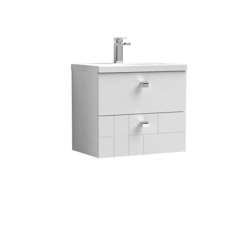 Nuie Blocks 600mm Wall Mounted Vanity Unit & Mid-Edged Basin - Satin White (13225)