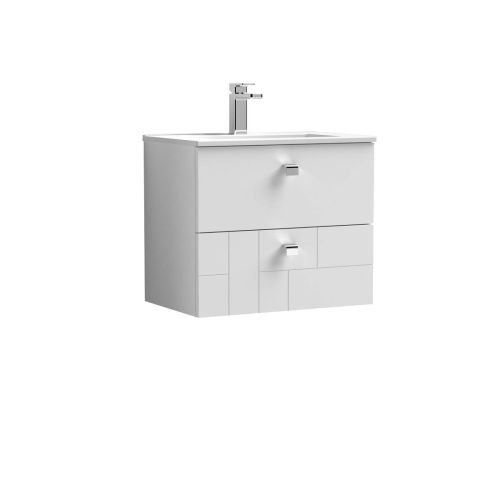 Nuie Blocks 600mm Wall Mounted Vanity Unit & Minimalist Basin - Satin White (13226)