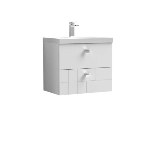 Nuie Blocks 600mm Wall Mounted Vanity Unit & Thin-Edged Basin - Satin White (13227)