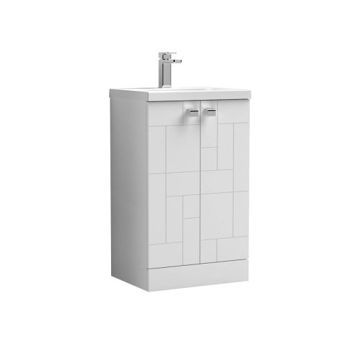 Nuie Blocks 500mm Floorstanding Vanity Unit & Mid-Edged Basin - Satin White (13237)