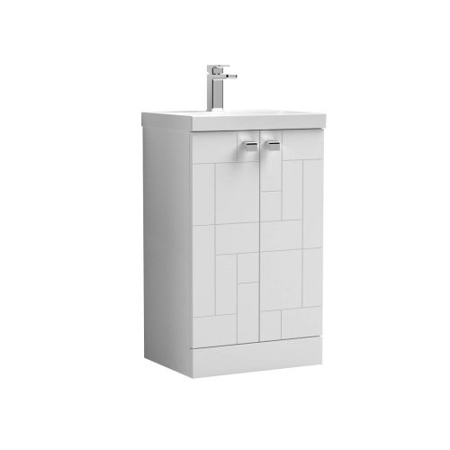 Nuie Blocks 500mm Floorstanding Vanity Unit & Thin-Edged Basin - Satin White (13239)