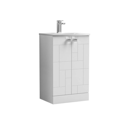 Nuie Blocks 500mm Floorstanding Vanity Unit & Curved Basin - Satin White (13240)