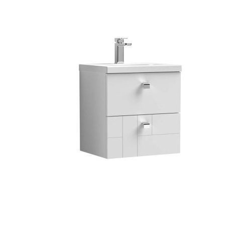 Nuie Blocks 500mm Wall Mounted Vanity Unit & Mid-Edged Basin - Satin White (13213)