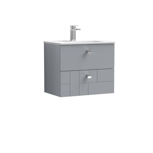 Nuie Blocks 600mm Wall Mounted Vanity Unit & Minimalist Basin - Satin Grey (13230)