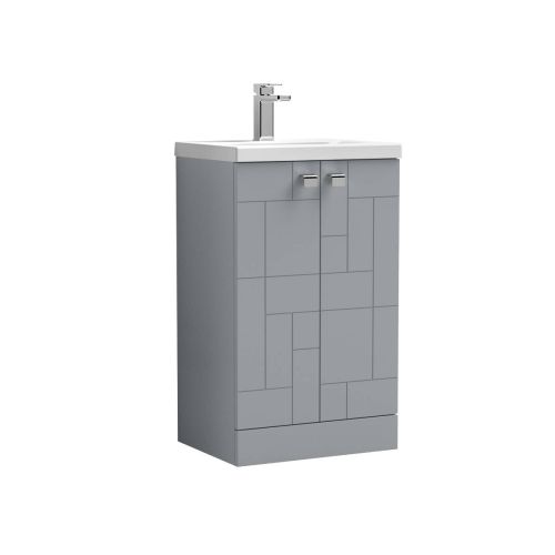 Nuie Blocks 500mm Floorstanding Vanity Unit & Mid-Edged Basin - Satin Grey (13241)