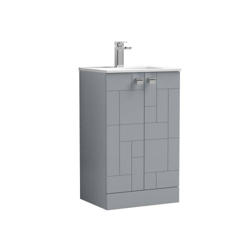 Nuie Blocks 500mm Floorstanding Vanity Unit & Minimalist Basin - Satin Grey (13242)