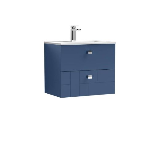 Nuie Blocks 600mm Wall Mounted Vanity Unit & Minimalist Basin - Satin Blue (13234)