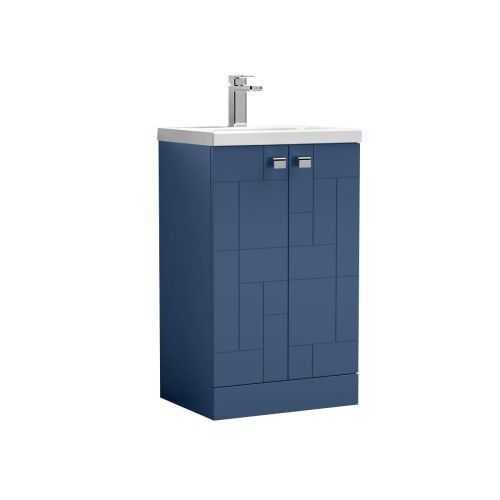 Nuie Blocks 500mm Floorstanding Vanity Unit & Mid-Edged Basin - Satin Blue (13245)