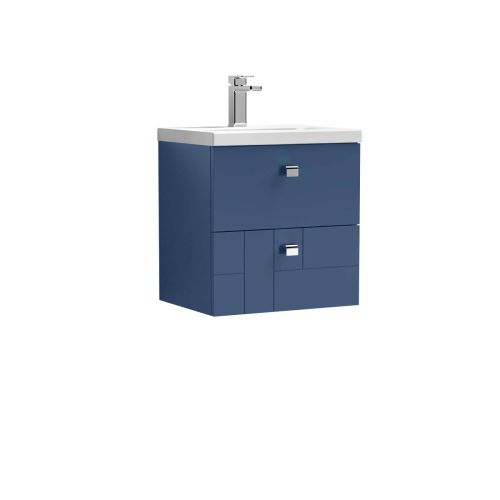 Nuie Blocks 500mm Wall Mounted Vanity Unit & Mid-Edged Basin - Satin Blue (13221)