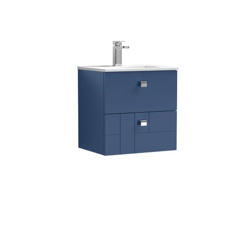 Nuie Blocks 500mm Wall Mounted Vanity Unit & Minimalist Basin - Satin Blue (13222)