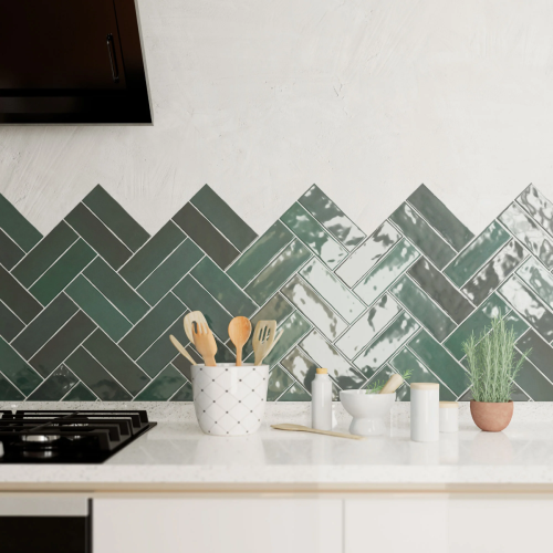 Nolita Verde Green 6.5 x 20cm  Gloss Porcelain Wall Tile-0.36 sqm perbox