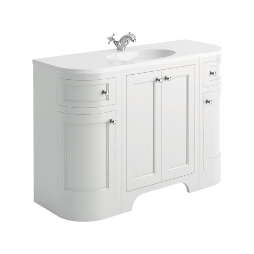 Harrogate Brunswick 1200mm Curved Vanity Unit, Worktop & Basin - Arctic White (15753)