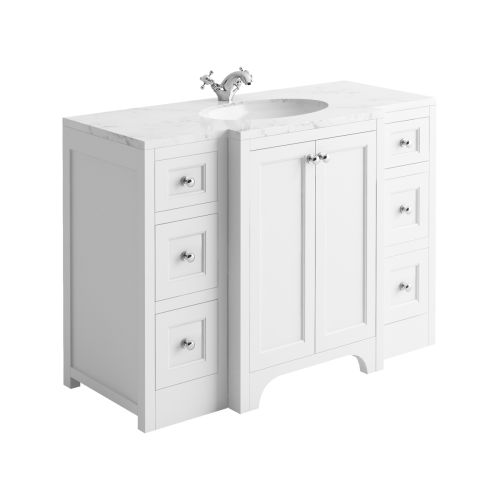 Harrogate Brunswick 1200mm Vanity Unit & Carrara White Solid Surface Basin - Arctic White (15780)