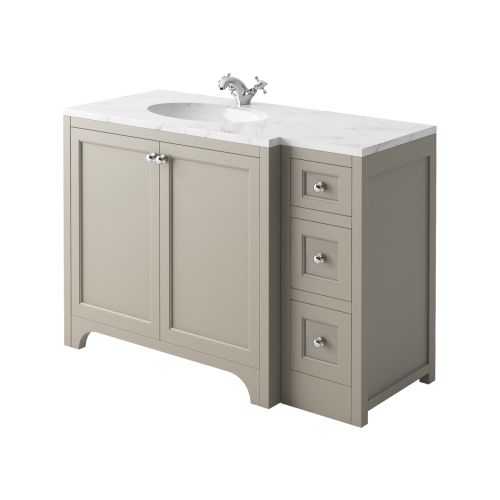 Harrogate Brunswick 1200mm Left Hand Return Vanity Unit & Carrara White Solid Surface Basin - Dovetail Grey (15802)