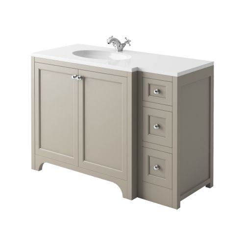 Harrogate Brunswick 1200mm Left Hand Return Vanity Unit & White Solid Surface Basin - Dovetail Grey (15799)