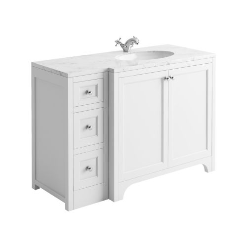 Harrogate Brunswick 1200mm Right Hand Return Vanity Unit & Carrara White Solid Surface Basin - Arctic White (15795)