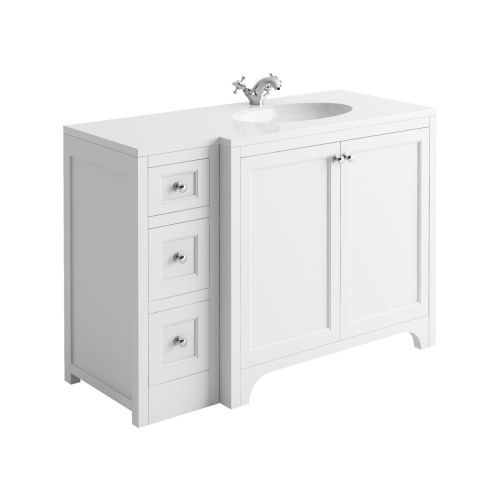 Harrogate Brunswick 1200mm Right Hand Return Vanity Unit & White Solid Surface Basin - Arctic White (15792)