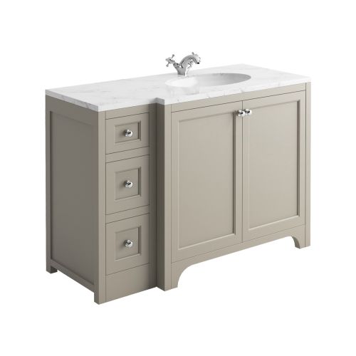 Harrogate Brunswick 1200mm Right Hand Return Vanity Unit & Carrara White Solid Surface Basin - Dovetail Grey (15796)