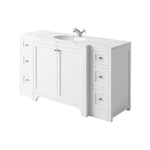 Harrogate Brunswick 1500mm Vanity Unit & Carrara White Solid Surface Basin - Arctic White (15807)