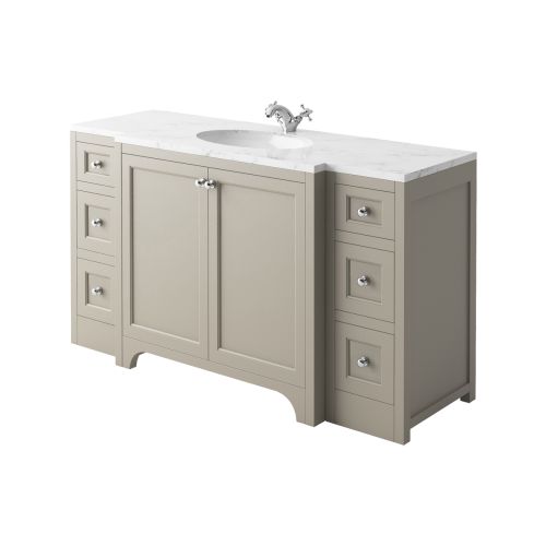 Harrogate Brunswick 1500mm Vanity Unit & Carrara White Solid Surface Basin - Dovetail Grey (15808)