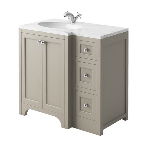 Harrogate Brunswick 900mm Left Hand Return Vanity Unit & Carrara Solid Surface Basin - Dovetail Grey (15775)