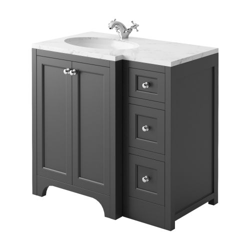 Harrogate Brunswick 900mm Left Hand Return Vanity Unit & Carrara Solid Surface Basin - Spa Grey (15776)