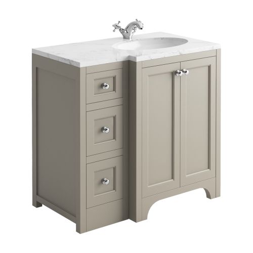 Harrogate Brunswick 900mm Right Hand Return Vanity Unit & Carrara Solid Surface Basin - Dovetail Grey (15769)