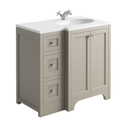 Harrogate Brunswick 900mm Right Hand Return Vanity Unit & White Solid Surface Basin - Dovetail Grey (15766)