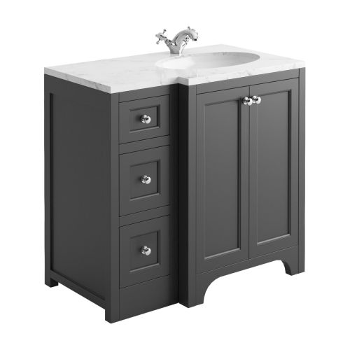 Harrogate Brunswick 900mm Right Hand Return Vanity Unit & Carrara Solid Surface Basin - Spa Grey (15770)