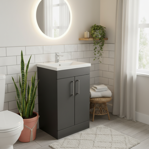 Austin 500mm 2 Door Floorstanding Vanity Unit & Basin - Anthracite