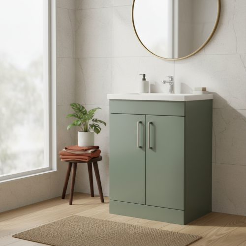 Austin 600mm 2 Door Floorstanding Vanity Unit & Basin - Sage Green